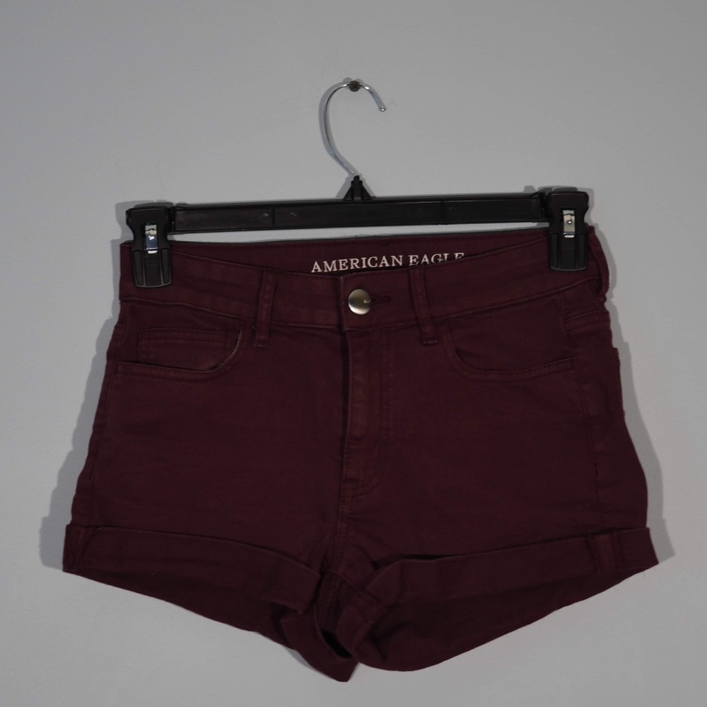 Burgundy high rise cuffed denim shorts